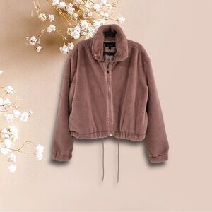 Coffee Shop Dusty Pink Jacket Faux Fur zip front bomber size XL